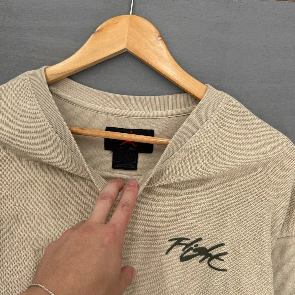Jordan Heritage Sweatshirt Tan Flight Tour Graphic Waffle Knit Crewneck Large - Picture 3 of 7